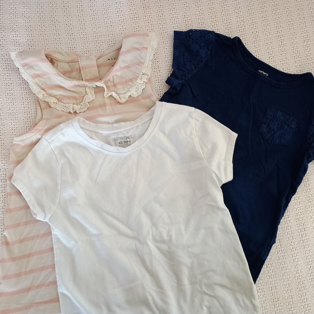 Girls' Striped, White, and Navy Tops Set